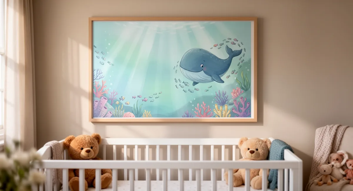 Printable Underwater Scene with a smiling cute whale - printable wall art